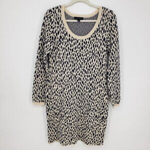 Ann Taylor Leopard Print Knit Sweater Dress S Fitted Sheath Long Sleeve Cream